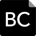 BC Notice icon. Black background with the top right corner folded and the letters “BC” in white in center.