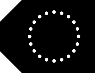 TK Clan Label icon. Black tag shape with a circle made of small white dots in the center.