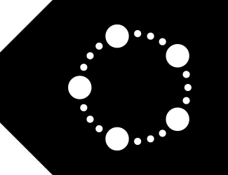 TK Family Label icon. Black tag shape with a circle made of alternating small and big white dots in the center.