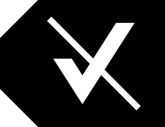 TK Non-Verified Label icon. Black tag shape with a white checkmark and diagonal line through it in center.