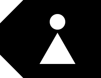 TK Women General Label icon. Black tag shape with a white figure made up of a triangle on bottom and circle on top.