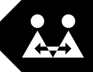 TK Women Restricted Label icon. Black tag shape with two white figures made up of two triangles on bottom and two circles on top with a double-sided arrow connecting both figures.